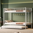 thumbnail image 1 of Miniyam Twin Over Twin Metal Bunk Bed with Trundle, Heavy-Duty Steel Frame, Space-Saving Design with Guardrails and Ladder, White, 1 of 8