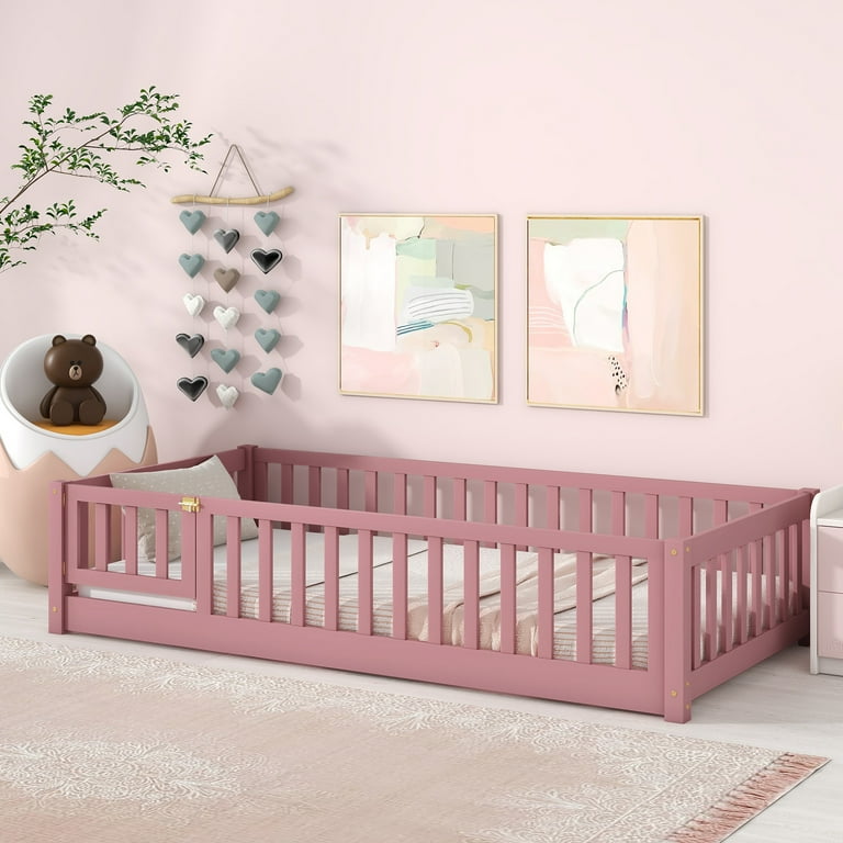Miniyam Kids Twin Pine Wood Toddler Beds Pink