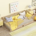 thumbnail image 1 of Miniyam Twin Size Floor Bed with High Safety Fence for Kids, Oak, 1 of 7