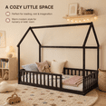 thumbnail image 1 of Miniyam Twin Size House Floor Bed for Kids, Wood Low Profile Bed Frame with Guardrails, Espresso, 1 of 7