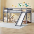 thumbnail image 1 of Miniyam Twin Size Kids Loft Bed with Slide, Guardrails, Pale Gray, 1 of 8