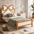 thumbnail image 1 of Miniyam Twin Size Kids Platform Bed with Bow-Shaped Headboard, Wood Bed Frame, Natural, 1 of 7