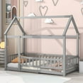thumbnail image 1 of Miniyam Twin Size Toddler Bed , Wood Floor House Bed with Rail for Kids, Gray, 1 of 8