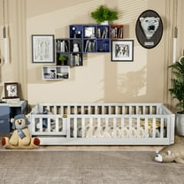 Miniyam Twin Size Toddler Floor Bed with Fence, White