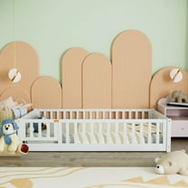 Miniyam Twin Size Toddler Floor Bed with Safety Guardrails, White