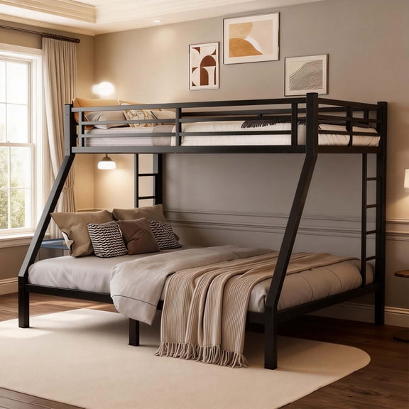 Miniyam Twin XL Over Queen Metal Bunk Bed, Heavy Duty Frame, Fast Assembly, Noise Reduced, Black