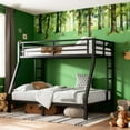 thumbnail image 1 of Miniyam Twin over Full Metal Bunk Bed with Guardrail, Dual Ladders, Quiet Slat Support, Under-Bed Storage, Black, 1 of 9