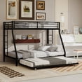 thumbnail image 1 of Miniyam Twin over Full Metal Bunk Bed with Trundle, Square Tube Frame, Space Saving Bunk Bed with Ladder, Black, 1 of 7
