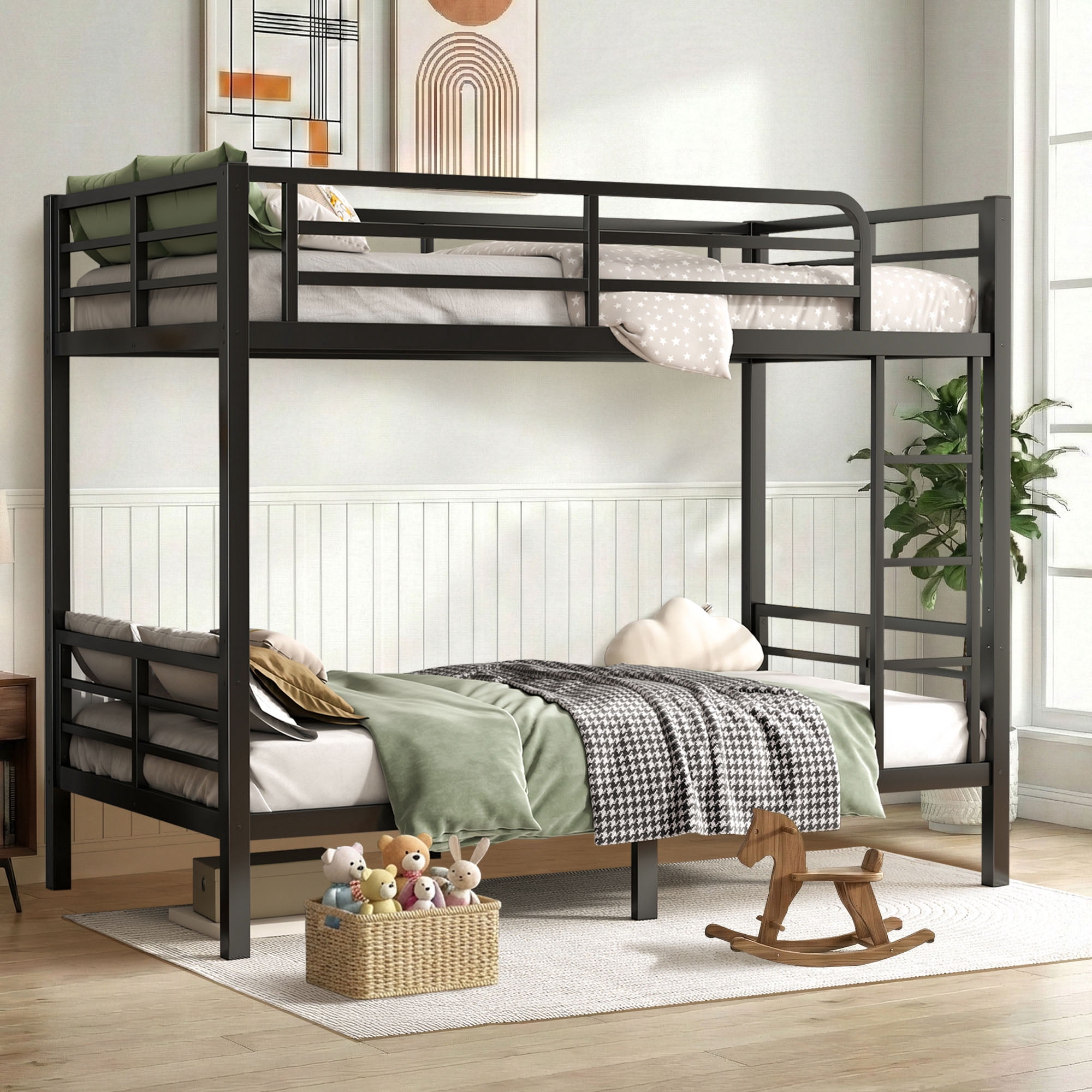 Miniyam Twin over Twin Metal Bunk Bed with Underbed Storage,Black