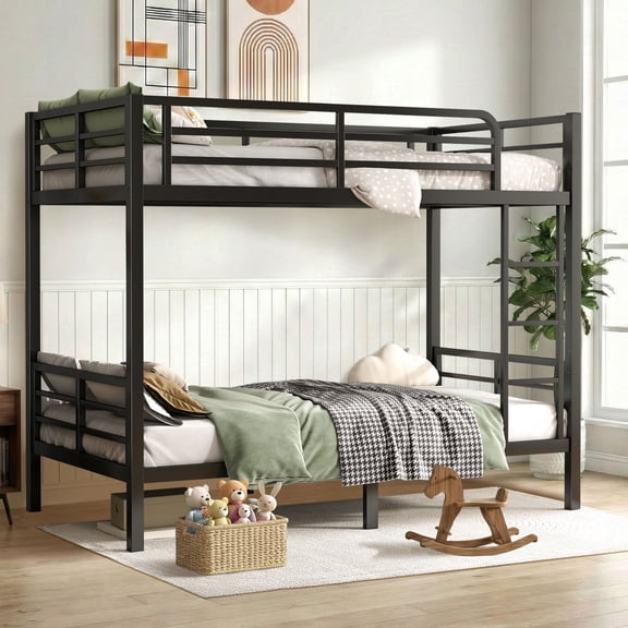 Miniyam Twin over Twin Metal Bunk Bed with Underbed Storage,Black