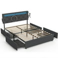 thumbnail image 1 of Miniyam Upholstered Full Size Bed with USB Charging Station, LED Lights, Storage Drawers, Dark Gray, 1 of 7