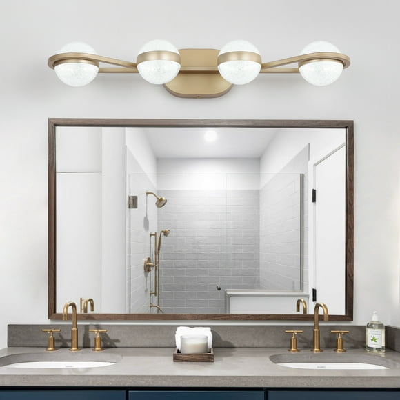 Miniyam Vanity Light Fixtures, Acrylic Modern Wall Lighting Fixtures over Mirror (Gold, 4-Light)