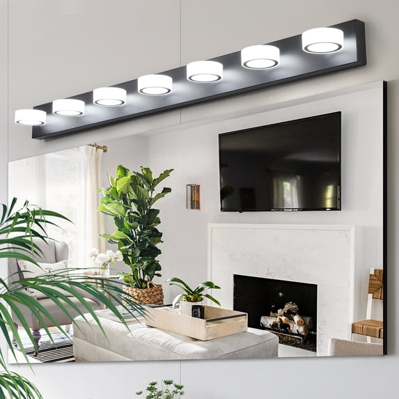 Miniyam Hard-Wired Vanity Light, 7-Light Modern Acrylic Wall Fixture for Bathroom Mirror Lighting