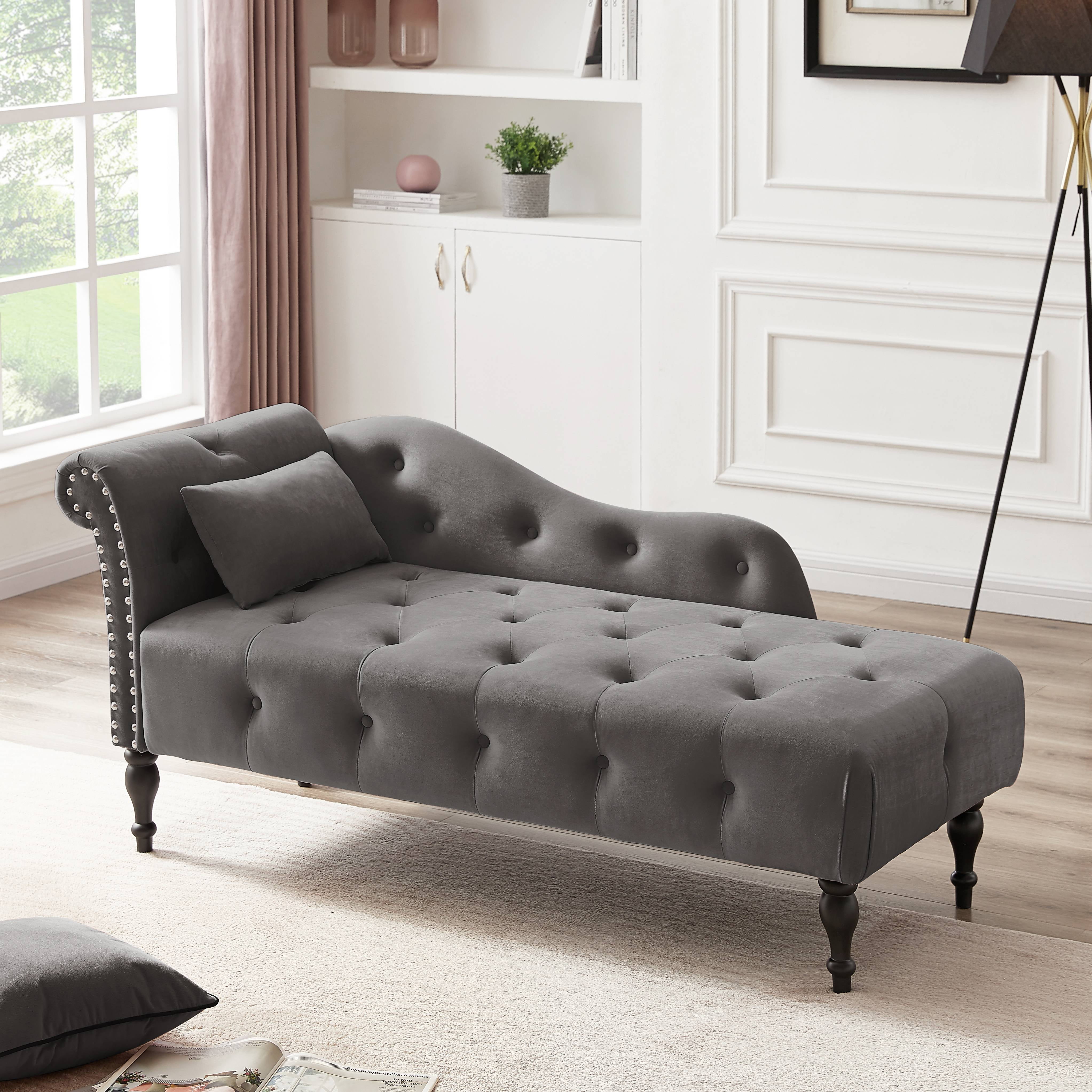 Miniyam Velvet Chaise Lounge, Tufted Accent Chaise Chair with Pillow
