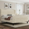 thumbnail image 1 of Miniyam Velvet Full Size Bed with Button-Tufted Wingback Headboard for Adult, Beige, 1 of 7