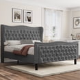 thumbnail image 1 of Miniyam Velvet Full Size Bed with Button-Tufted Wingback Headboard for Adult, Gray, 1 of 7