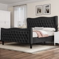 thumbnail image 1 of Miniyam Velvet Queen Size Bed with Button-Tufted Wingback Headboard for Adult, Black, 1 of 7