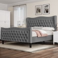 thumbnail image 1 of Miniyam Velvet Queen Size Bed with Button-Tufted Wingback Headboard for Adult, Gray, 1 of 7