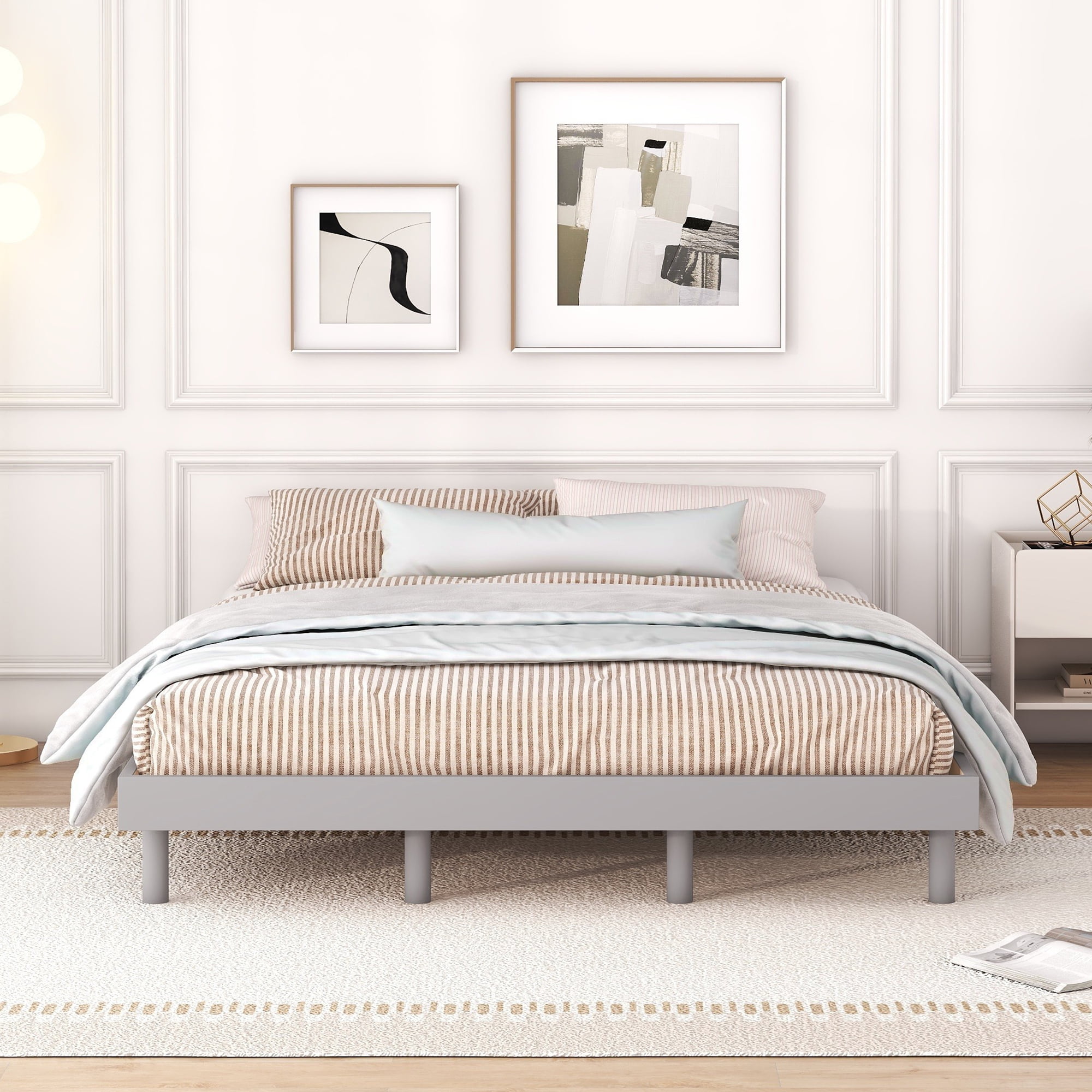 Miniyam Wood Queen Size Floating Bed for Adult, Gray