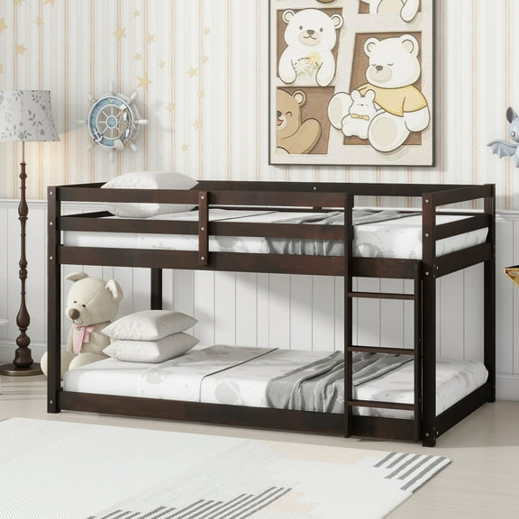 Miniyam Wood Twin Over Twin Bunk Bed for Kids, Espresso