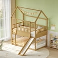 thumbnail image 1 of Miniyam Wood Twin Over Twin House Bunk Bed with Slide & Guardrail for Kids, Natural, 1 of 7