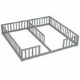 thumbnail image 1 of Miniyam Double Twin Floor Bed for Kids, Wood Bed Frame with Guardrails, Low Profile Design, Gray, 1 of 8
