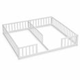thumbnail image 1 of Miniyam Double Twin Floor Bed for Kids, Wood Bed Frame with Guardrails, Low Profile Design, White, 1 of 8