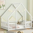 thumbnail image 1 of Miniyam Wood Twin Size Floor Bed with House-Shaped Design & Guardrails for Toddler, White, 1 of 7