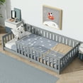 thumbnail image 1 of Miniyam Wooden Twin Size Floor Bed with Safety Fence for Kids, Gray, 1 of 8