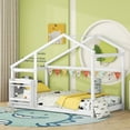 thumbnail image 1 of Miniyam Wood Twin Size Floor Bed with Shelf for Kids, Roof Designed, White, 1 of 7