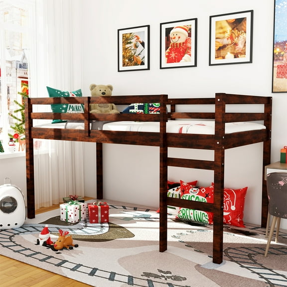 Miniyam Wood Twin Size Loft Bed for Kids, Space-Saving Design, Espresso