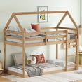 thumbnail image 1 of Miniyam Wood Twin over Twin Bunk Bed, House-Shaped Design for Kids and Teens, Oak, 1 of 8