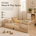thumbnail image 1 of Miniyam Wooden Twin Size Floor Bed for Kids with Door, High Safety Fence, Natural, 1 of 7