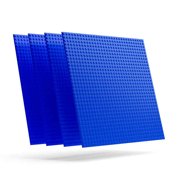 Minizfigs Classic 32 x 32 (10" x 10") 2-Sided Building Brick Plate - Pack of 4 Multipack for Toy Bricks, Classroom, Display Table - Compatible with All Major Brands (Blue)