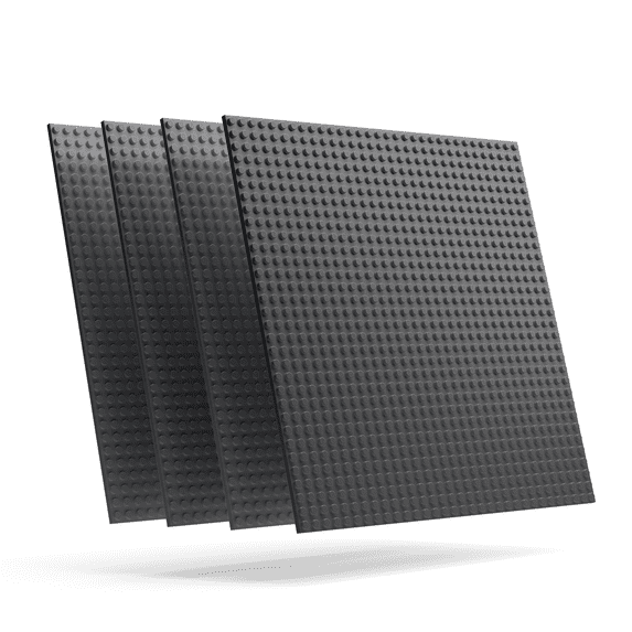 Minizfigs Classic 32 x 32 (10" x 10") 2-Sided Building Brick Plate - Pack of 4 Multipack for Toy Bricks, Classroom, Display Table - Compatible with All Major Brands (Dark Gray)