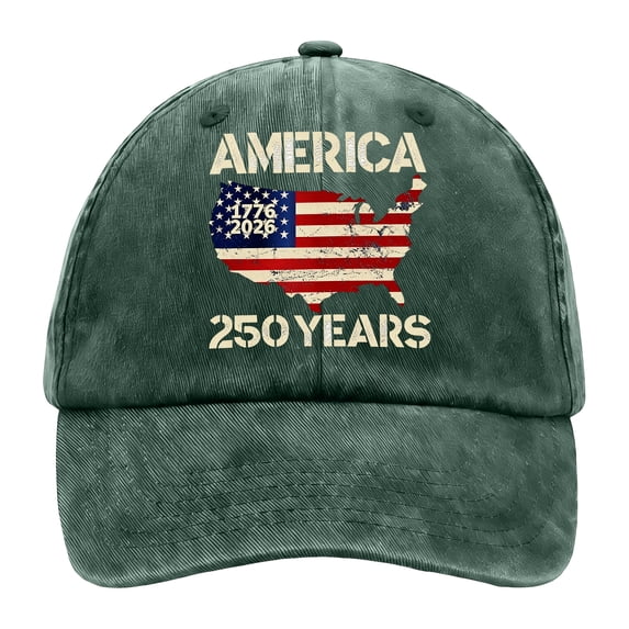 Minjewel Adjustable 250th Anniversary Patriotic Baseball Cap With "AMERICA 250 YEARS" Print Retro Style Hat For July 4th Celebration,Army Green