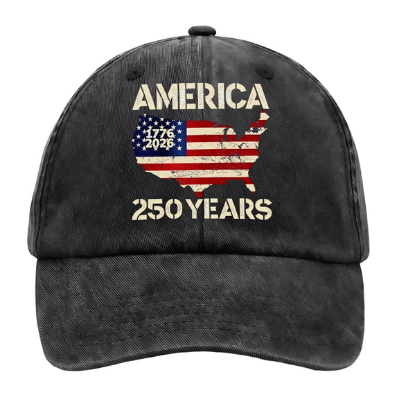 Minjewel Adjustable 250th Anniversary Patriotic Baseball Cap With "AMERICA 250 YEARS" Print Retro Style Hat For July 4th Celebration,Black