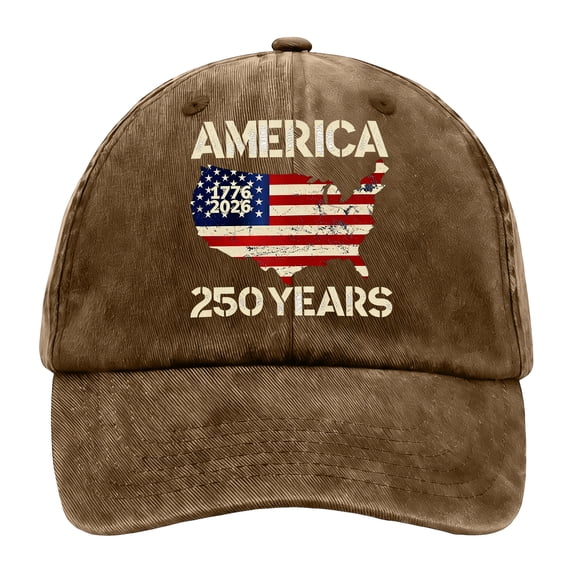 Minjewel Adjustable 250th Anniversary Patriotic Baseball Cap With "AMERICA 250 YEARS" Print Retro Style Hat For July 4th Celebration,Coffee