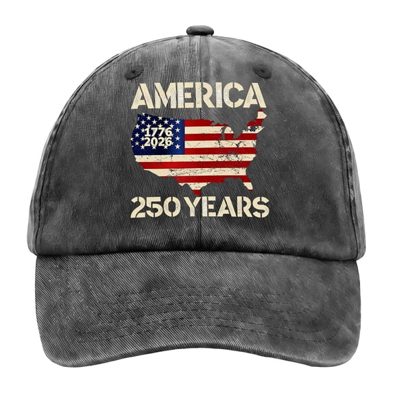 Minjewel Adjustable 250th Anniversary Patriotic Baseball Cap With "AMERICA 250 YEARS" Print Retro Style Hat For July 4th Celebration,Light Gray