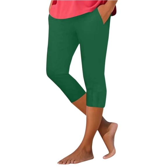Minjewel Capri Pants for Women - Casual Stretch High Waist Abdominal Yoga Pants Soft Compression - Workout Base 7/8 Length Bottoms,Army Green L