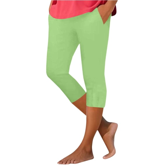 Minjewel Capri Pants for Women - Casual Stretch High Waist Abdominal Yoga Pants Soft Compression - Workout Base 7/8 Length Bottoms,Light Green S