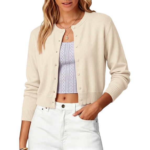 Minjewel Cardigan Sweaters for Women - Short Single Breasted Cardigan Sweater, Cropped Cardigan, Lightweight Cardigans for Women, Casual Daily Wear,Beige L