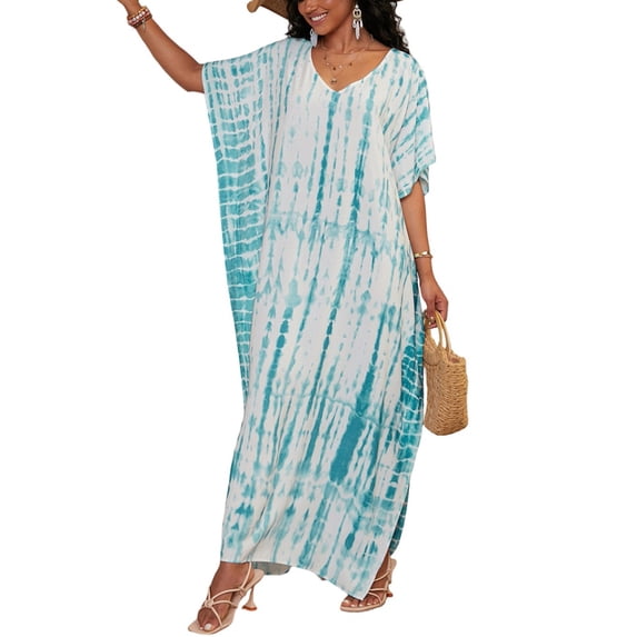 Minjewel Colorful Floral Beach Cover Up Robe for Women, Lightweight Long Sleeve Bikini Cover Up, Swimsuit Coverup,,Sun protection,Bathing Suit for Women,Light Blue One Size