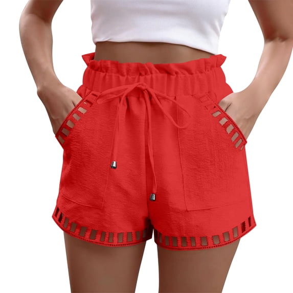 Minjewel Easy Fit Womens Shorts with Side Pockets and Drawstring Waist 5 Inch Inseam Lightweight Casual for Daily Wear,Orange M