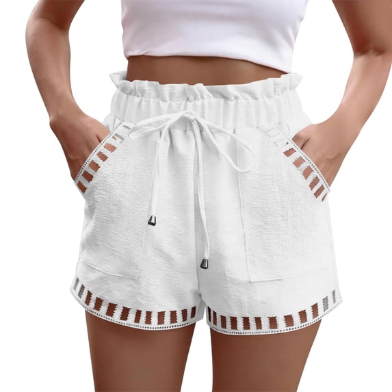 Minjewel Easy Fit Womens Shorts with Side Pockets and Drawstring Waist 5 Inch Inseam Lightweight Casual for Daily Wear,White M