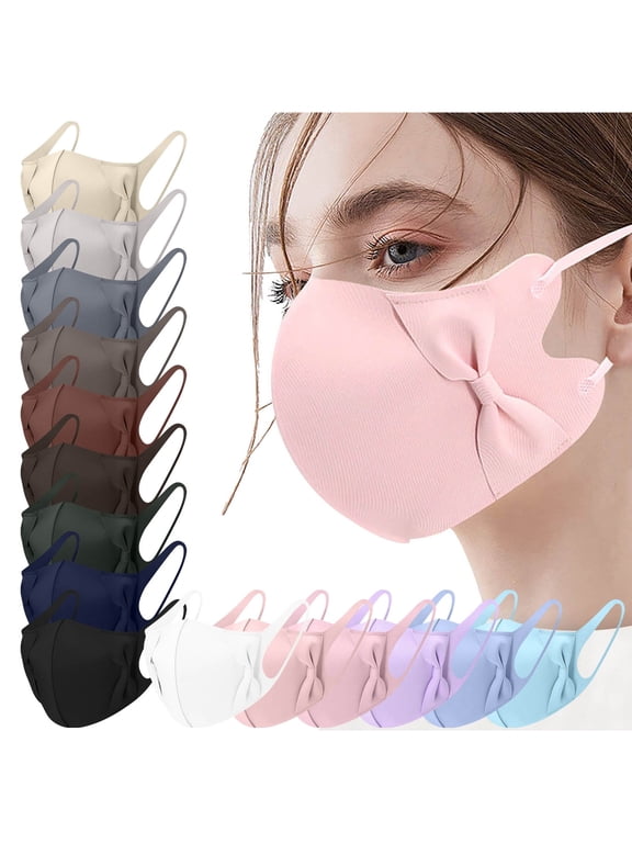 Ice Silk Face Mask for Women - 3D Bow Design, Breathable, Soft, Fashionable, Lightweight, Perfect for Daily Use, Party, Work,Blue