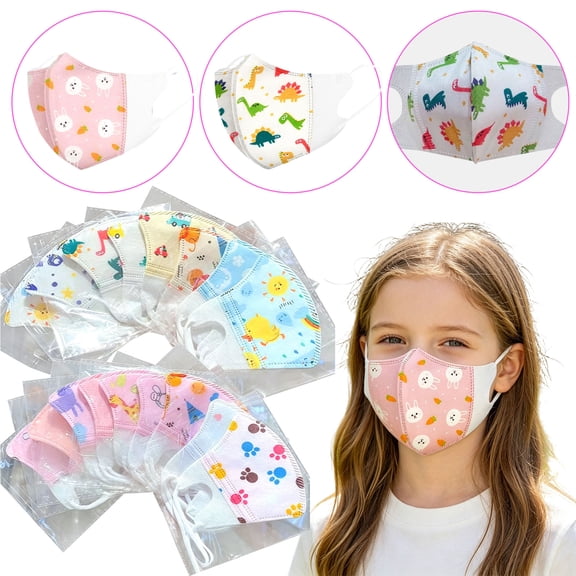 Minjewel Kids Face Mask Disposable 10-Pack - Soft Small Earloop, Breathable Non-woven, Lightweight, Perfect for School, Daycare, Travel,D