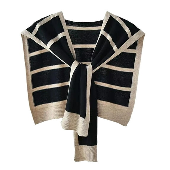 Minjewel Ladies' Fashion Striped Knitted Outer Shawl, Women's Warm Soft Wrap Scarf, Lightweight Striped Shawl for All Seasons, Versatile Fashion Accessory for Casual or Office,Black