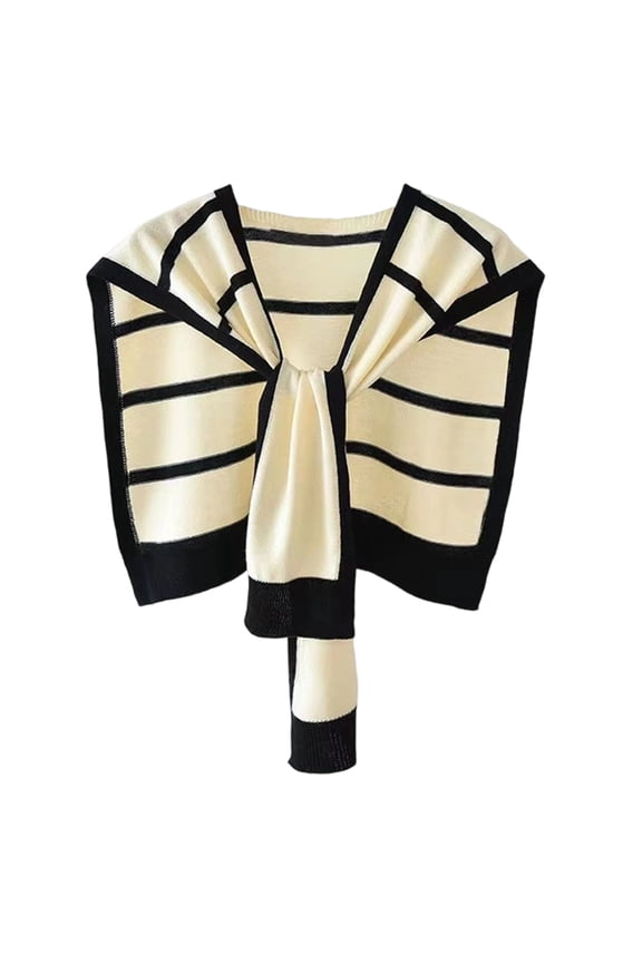 Ladies' Fashion Striped Knitted Outer Shawl, Women's Warm Soft Wrap Scarf, Lightweight Striped Shawl for All Seasons, Versatile Fashion Accessory for Casual or Office,Beige