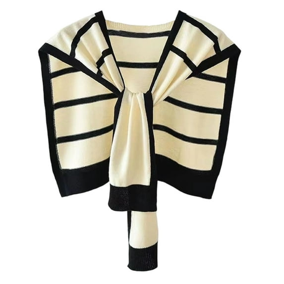 Minjewel Ladies' Fashion Striped Knitted Outer Shawl, Women's Warm Soft Wrap Scarf, Lightweight Striped Shawl for All Seasons, Versatile Fashion Accessory for Casual or Office,Beige